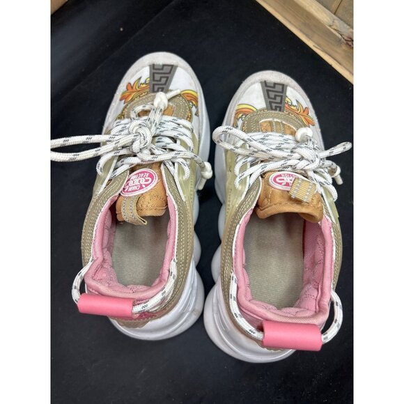 Versace Chain Reaction Sneakers EU37 US7 Pink/Beige Baroque Design Womens Shoes - Picture 7 of 12